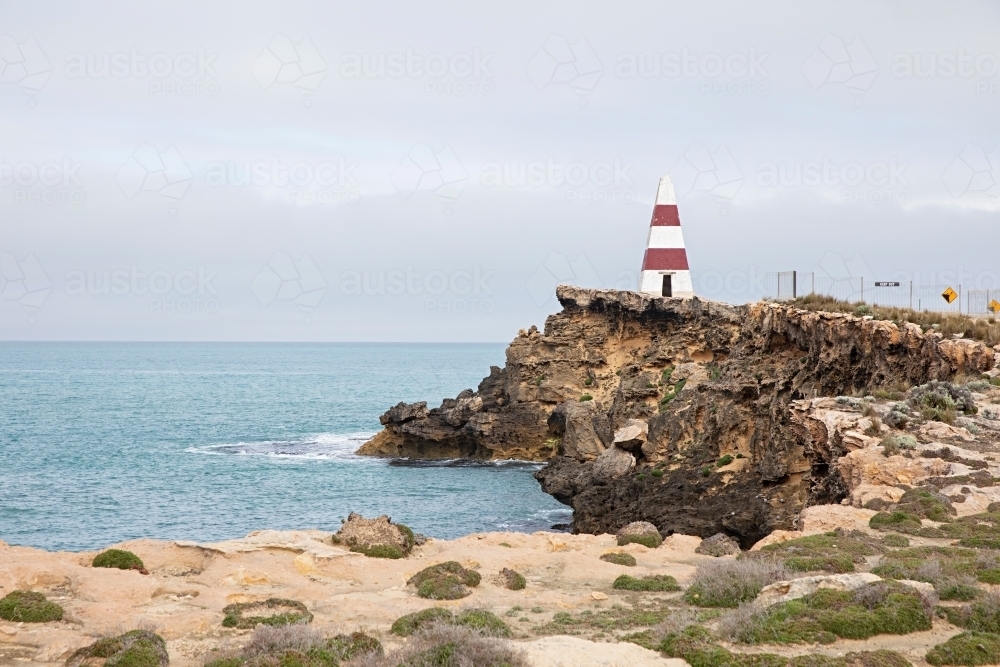 Old red and white striped Light house in Robe - Australian Stock Image