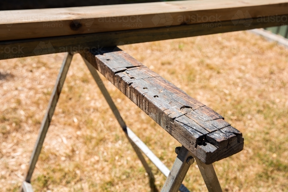 old saw horse for a tradie - Australian Stock Image