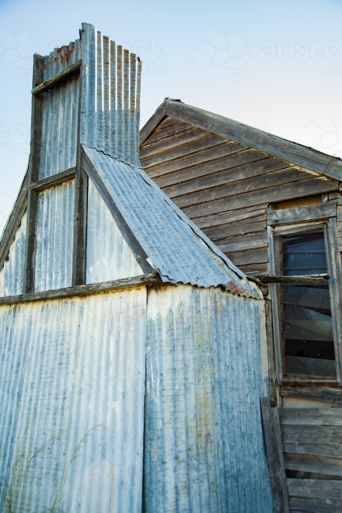 Old tin chimney on a farm outbuilding - Australian Stock Image