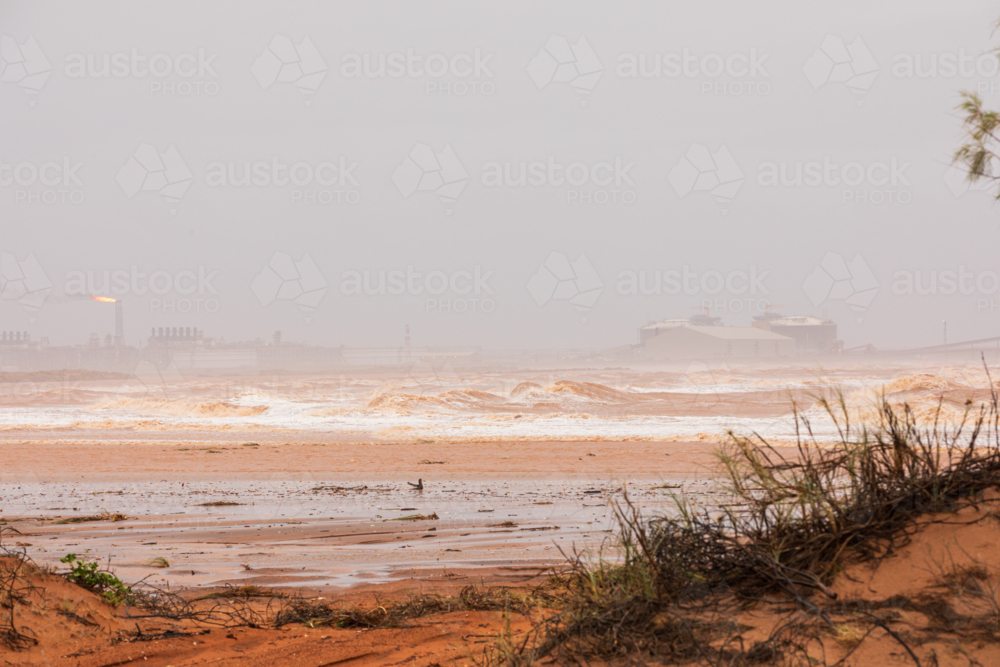 Onslow at end of cyclone Sean, looking towards Chevron Oil and Gas - Australian Stock Image