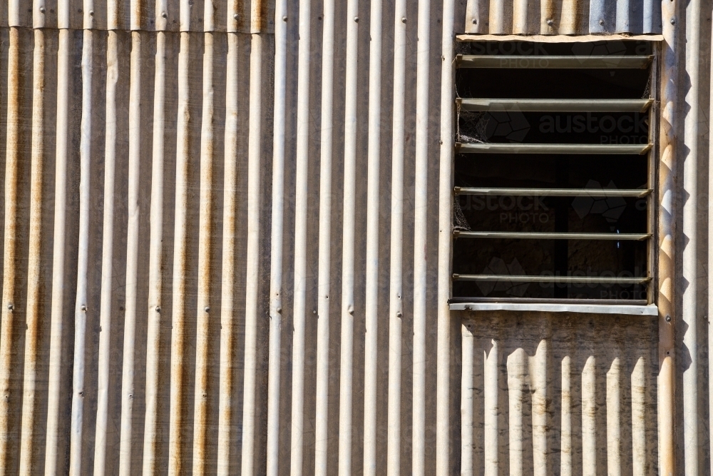 Open window in tin shed - Australian Stock Image