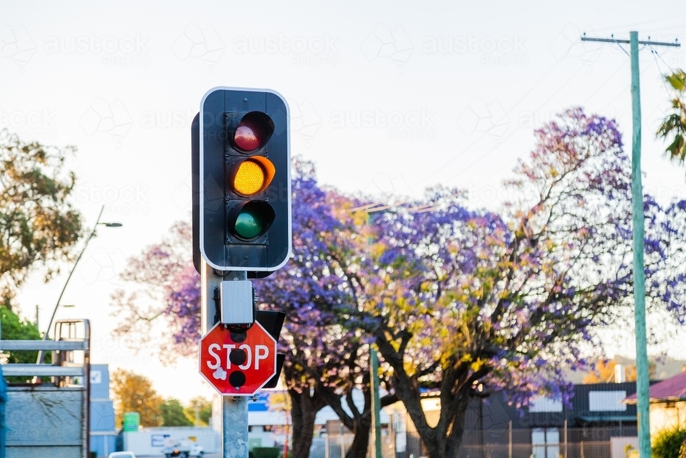 image-of-orange-traffic-light-and-stop-sign-at-intersection-austockphoto