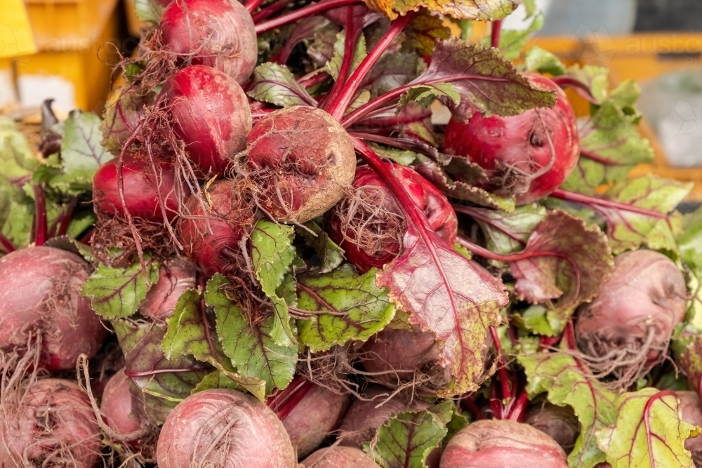 Organic red beetroot at farmer's market - Australian Stock Image