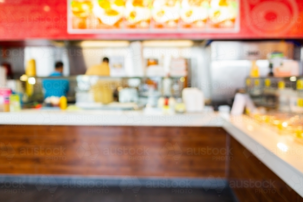 Out of focus kebab shop counter - Australian Stock Image