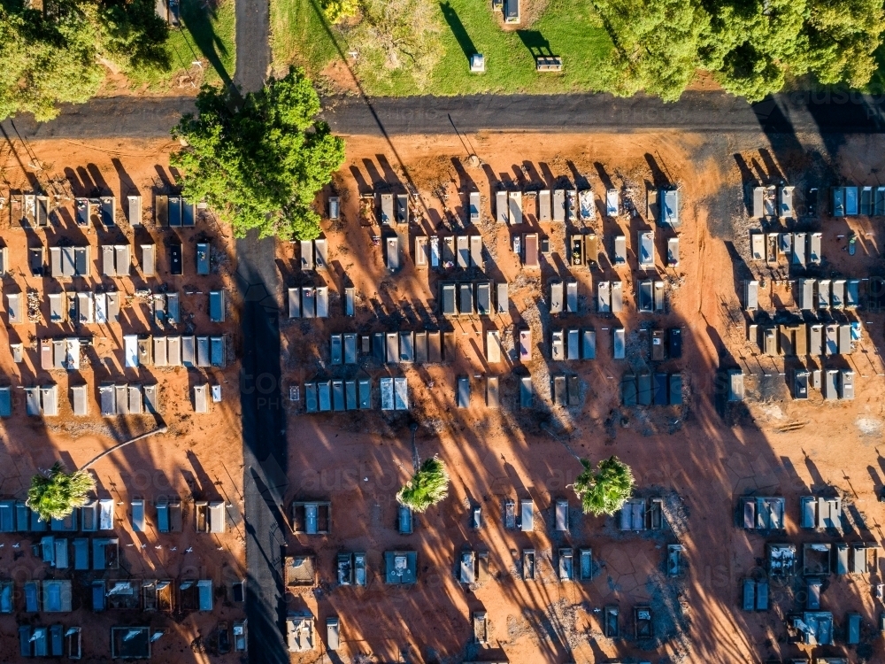 Overhead view of country cemetery in rural Australia - Australian Stock Image