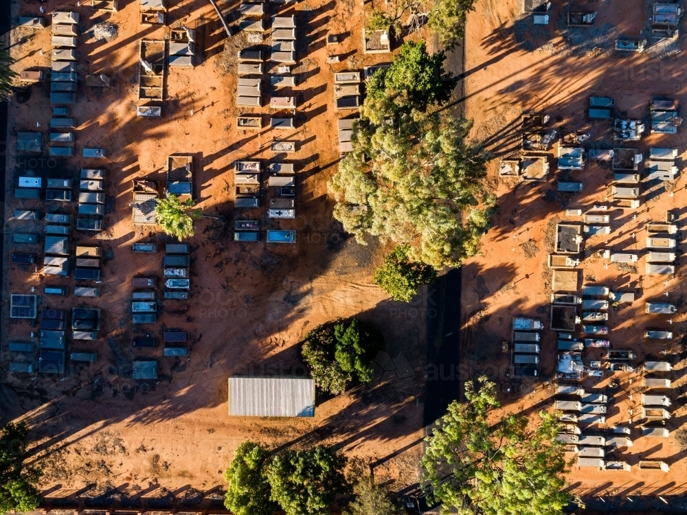 Overhead view of country cemetery in rural Australia - Australian Stock Image