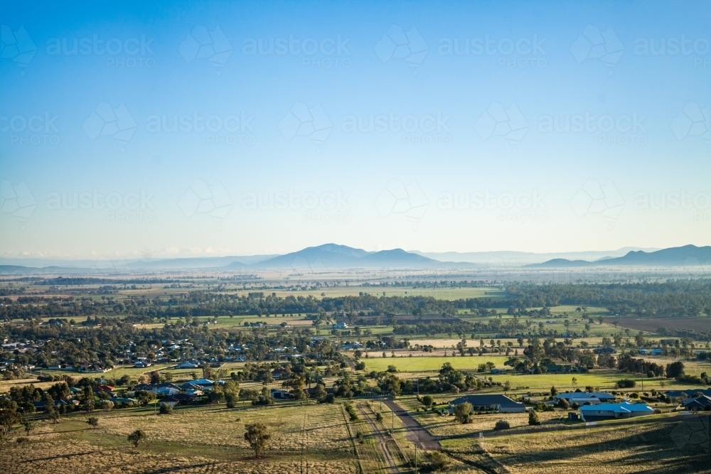 Overlooking view of town and rural landscape near Gunnedah - Australian Stock Image