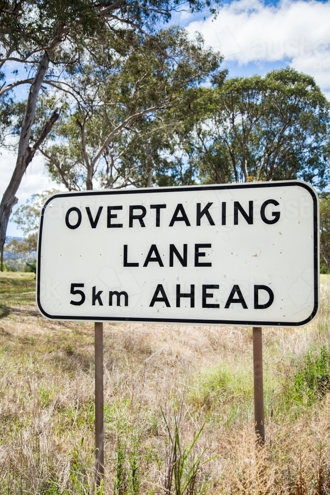 Overtaking lane 5km ahead sign - Australian Stock Image