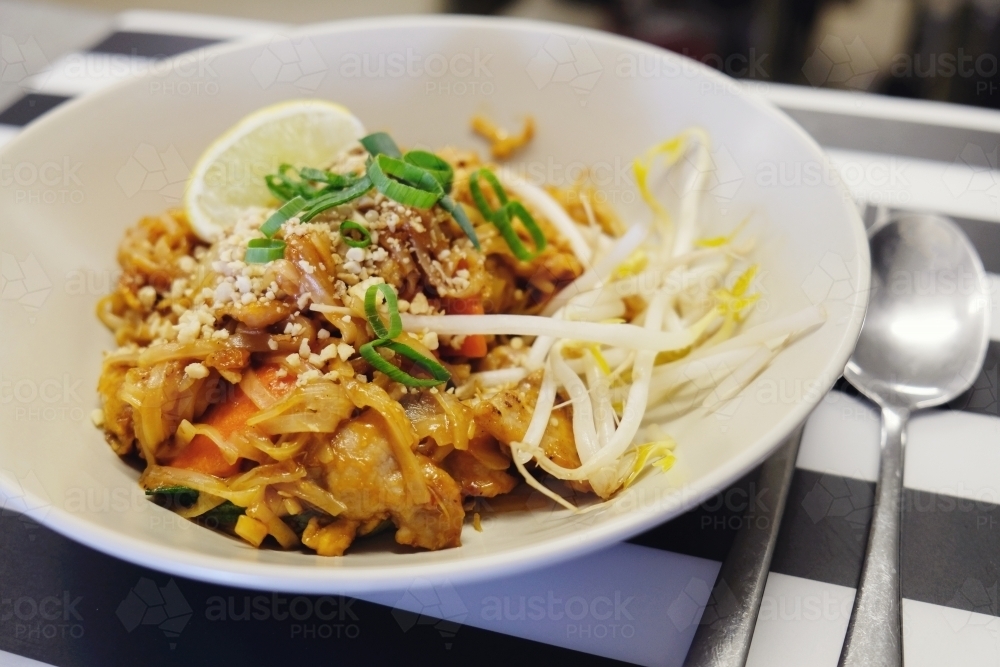 Pad Thai stir fried noodles, Thai food - Australian Stock Image