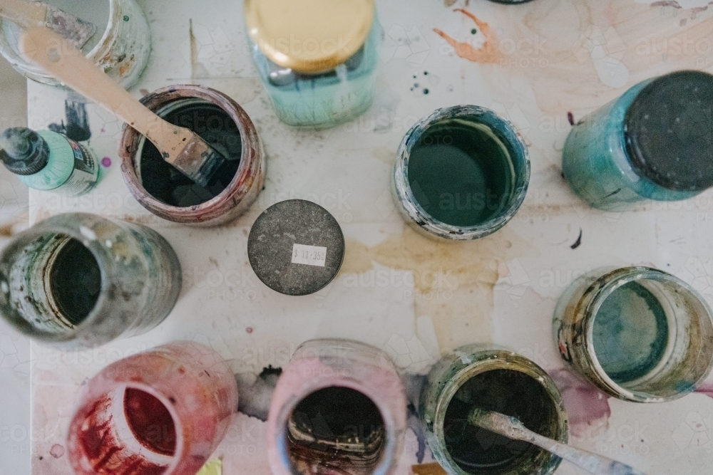 Paint Brushes in Jars - Australian Stock Image