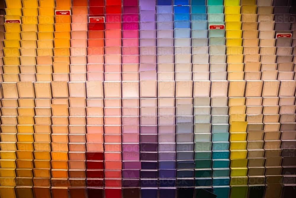 paint samples at a hardware shop - Australian Stock Image