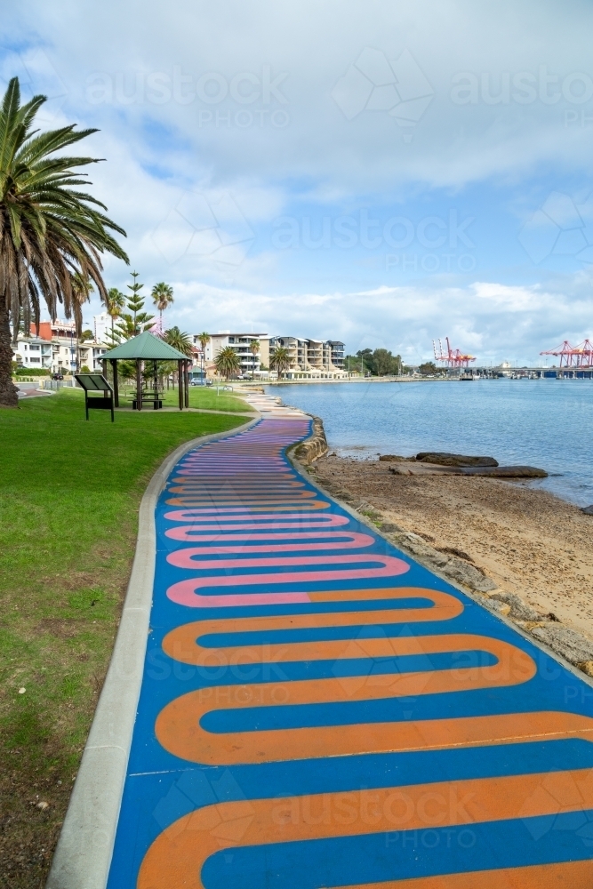 Painted sidewalk beside the Swan River at Fremantle, Western Australia. - Australian Stock Image