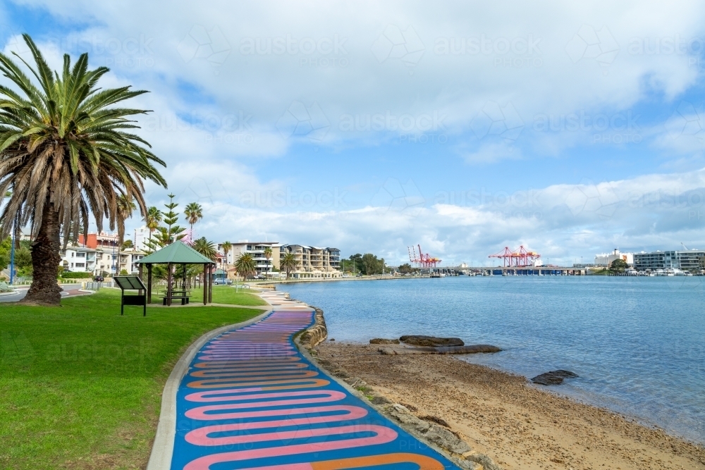 Painted sidewalk beside the Swan River at Fremantle, Western Australia. - Australian Stock Image