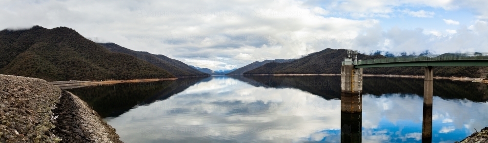 Panorama of Talbingo Dam part of the snowy mountains hydroelectric scheme - Australian Stock Image