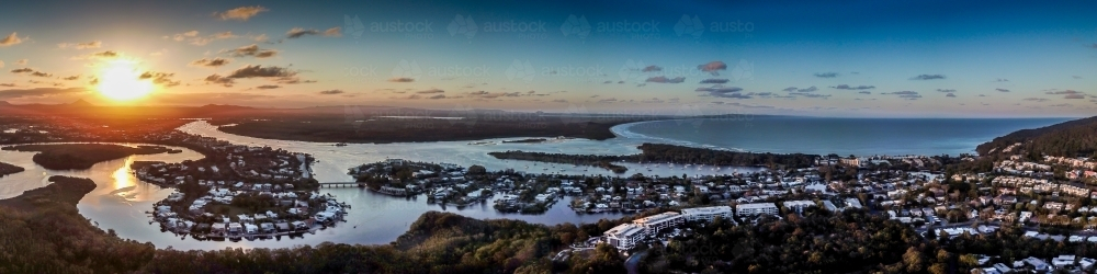 Panorama shot of coastal area at sunset - Australian Stock Image