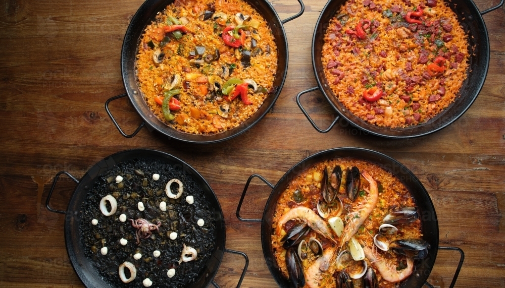 Pans of Spanish paella - Australian Stock Image