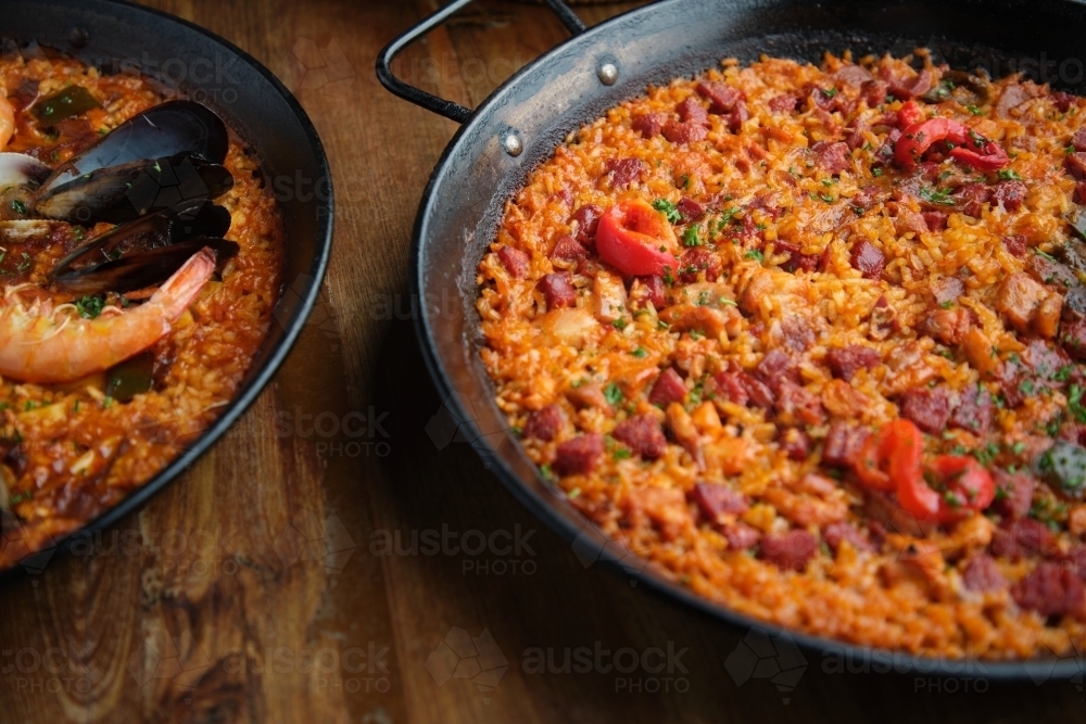 Pans of Spanish paella - Australian Stock Image