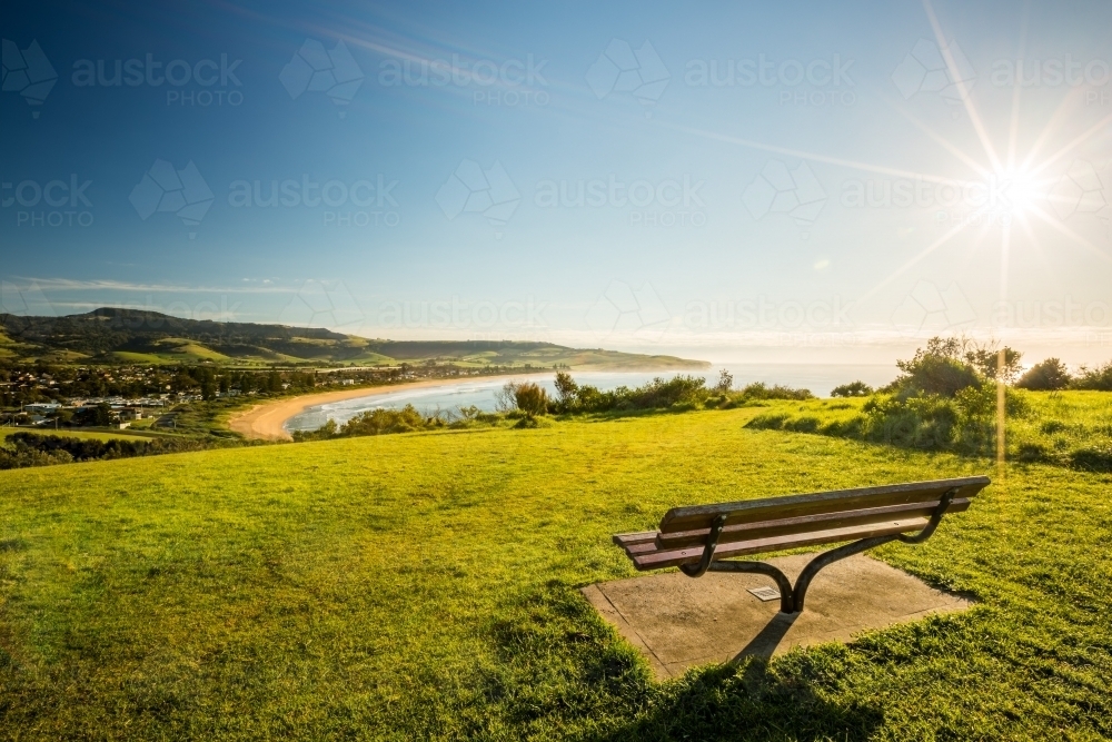 Park bench overlooking Werri Beach - Australian Stock Image