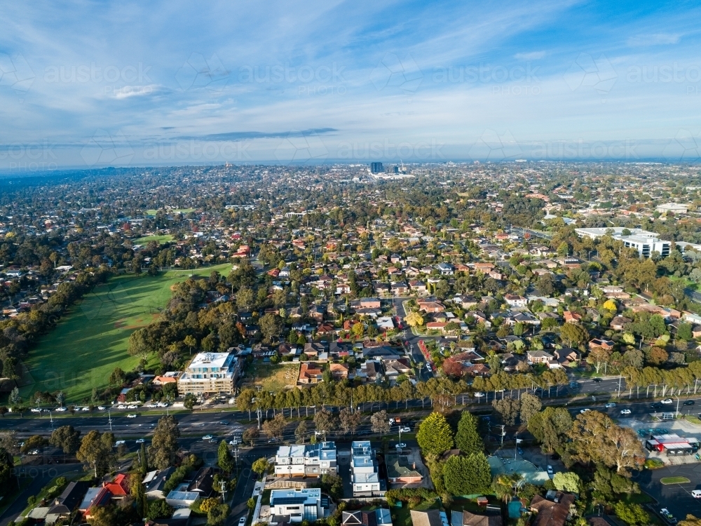 Park in city suburb of Vermont South surrounded by houses and buildings - Australian Stock Image