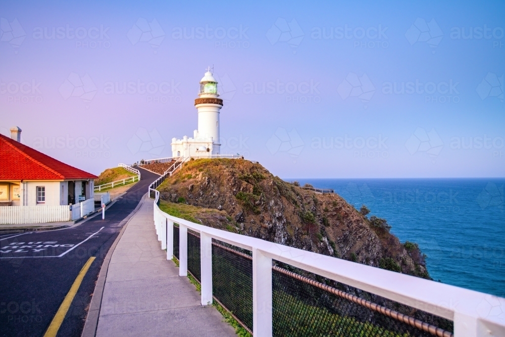 Path leading up to Byron Bay lighthouse at dusk - Australian Stock Image