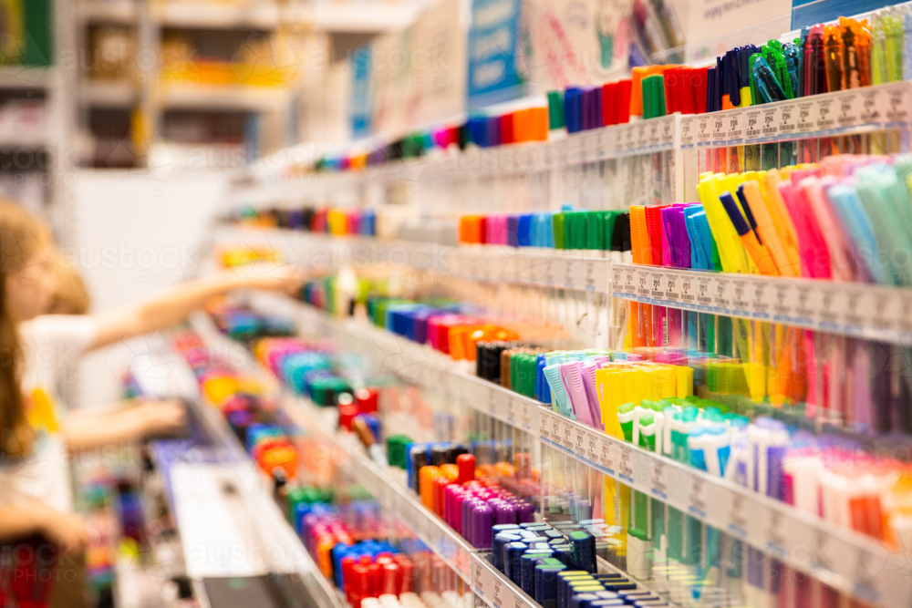 pens on display for buying or testing at a shop - Australian Stock Image