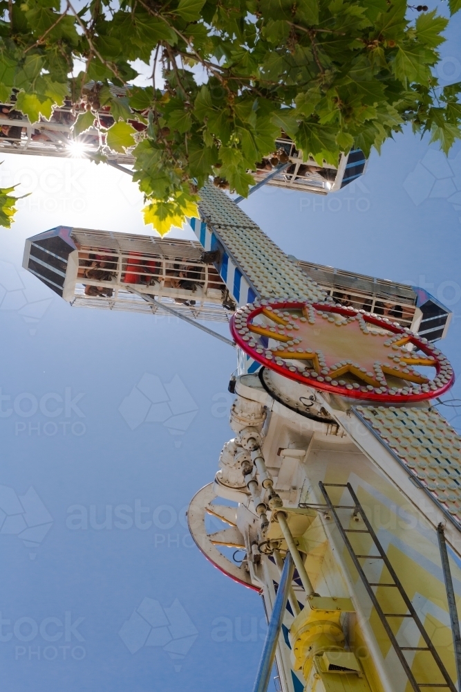 People upside down on a ride at a local show - Australian Stock Image