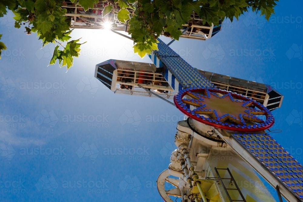 People upside down on a ride at a local show - Australian Stock Image