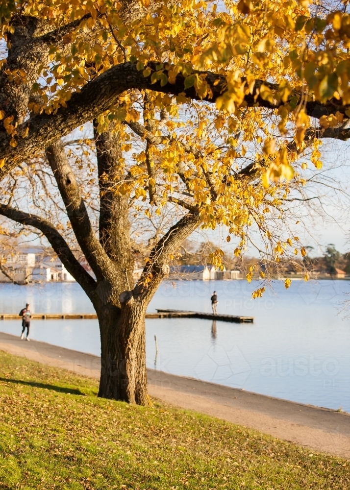 People walking near a lake - Australian Stock Image