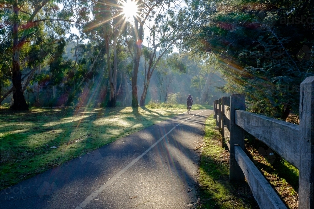 Person Riding on Diamond Creek Trail, Eltham, Victoria - Australian Stock Image