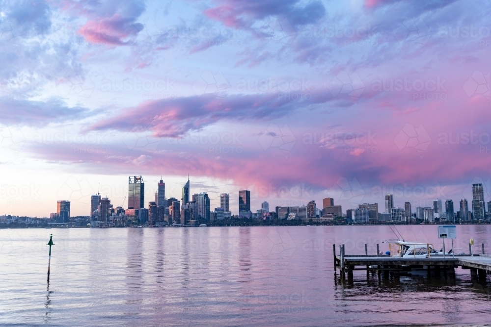 Perth skyline at sunset - Australian Stock Image