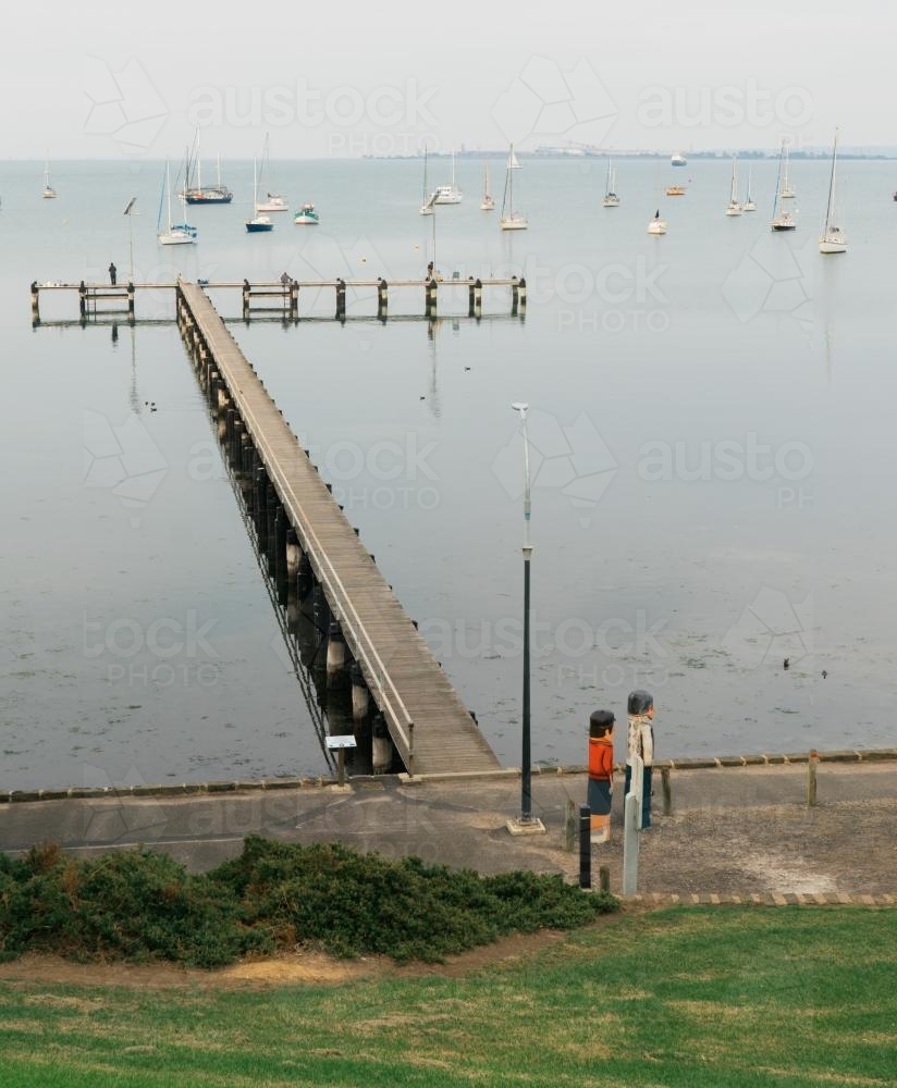 Pier and Statues on Western Beach, Geelong - Australian Stock Image