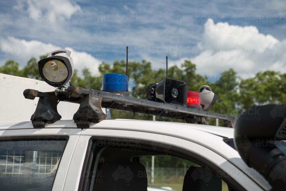 Police car lights, siren and spotlights - Australian Stock Image