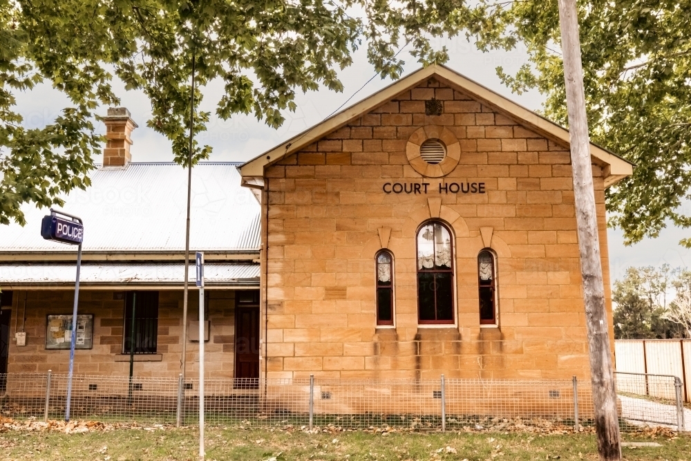 Police Station in historic court house building in rural town of Cassilis in the Hunter Region - Australian Stock Image