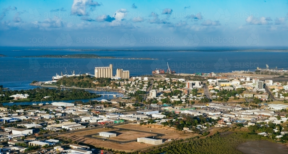 Port city of Gladstone with the Coral Sea in the distance - Australian Stock Image