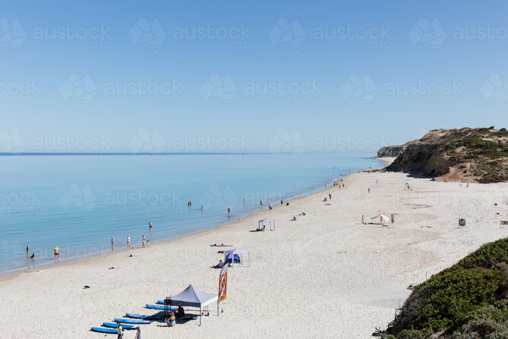 Port Willunga Beach on a clear summers day with no waves - Australian Stock Image
