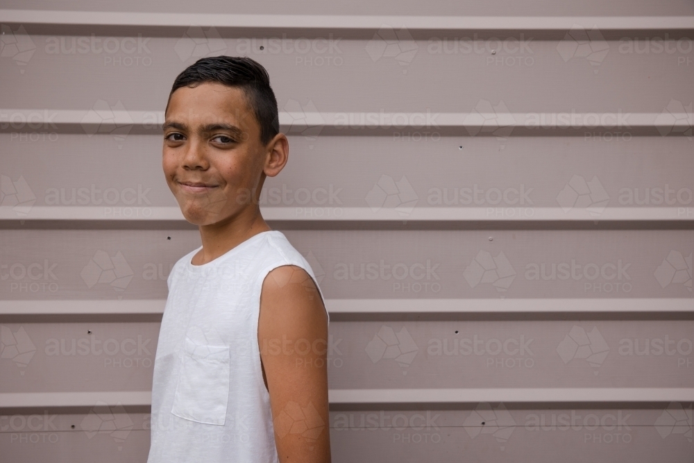 Portrait of a young, first nations boy - Australian Stock Image