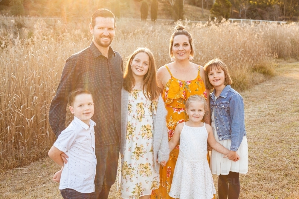 Portrait of family of six with four children - Australian Stock Image