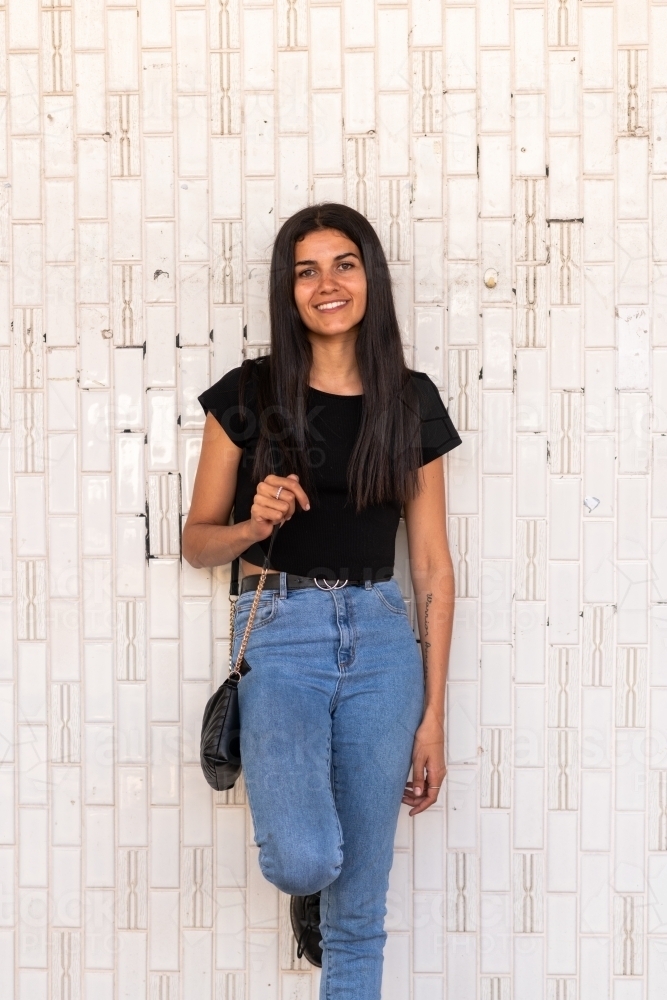 portrait of happy indigenous woman - Australian Stock Image