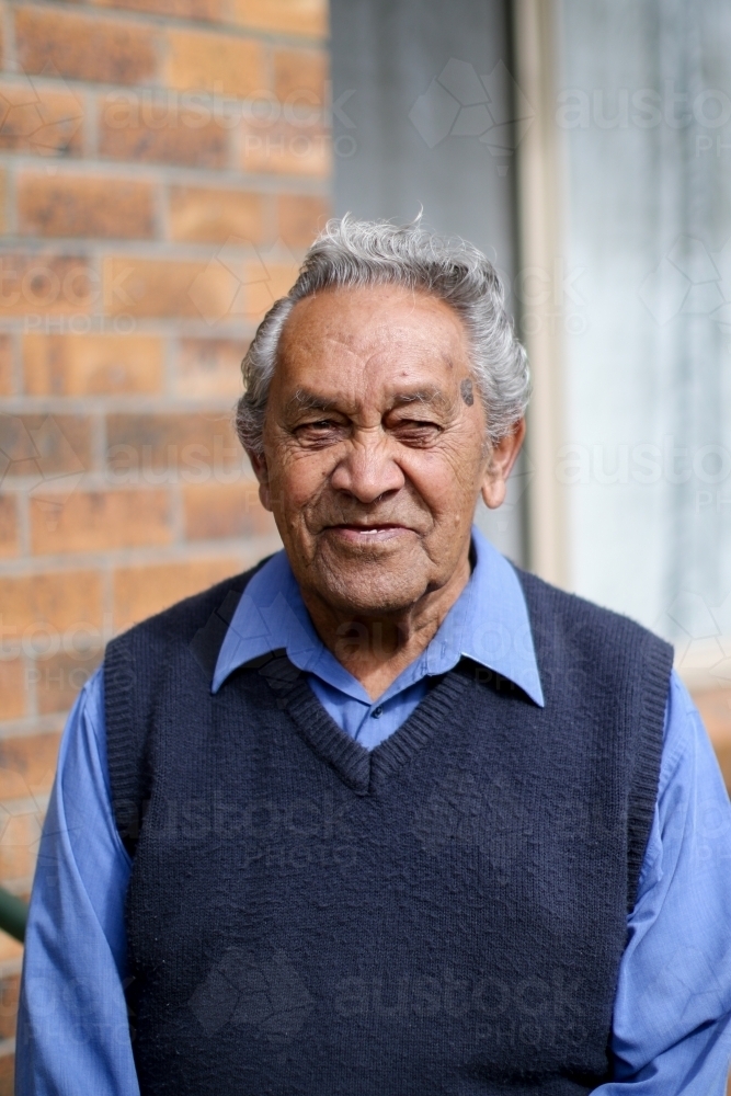 Portrait of male Aboriginal elder - Australian Stock Image