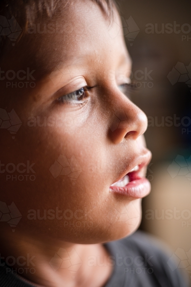 Portrait of young Aboriginal boy - Australian Stock Image