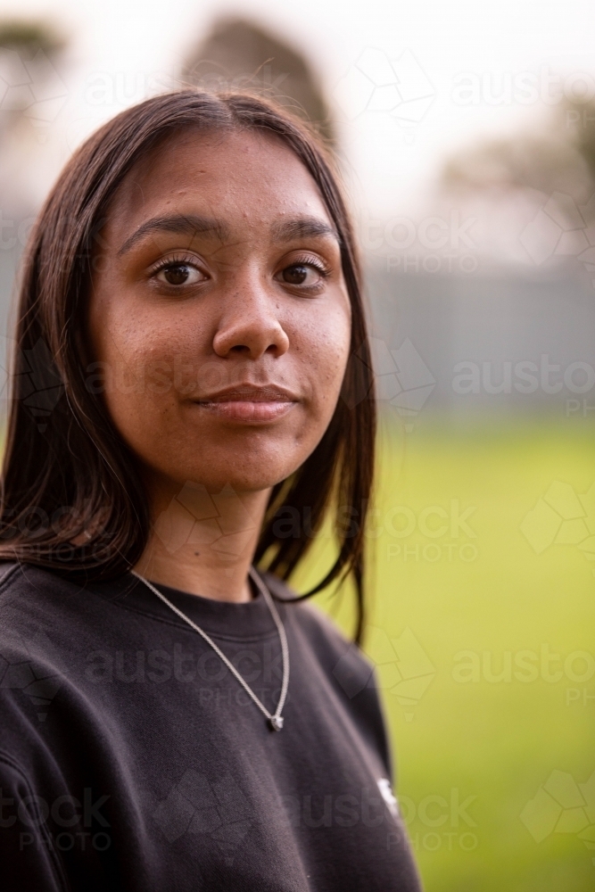 Portrait of young First Nations woman - Australian Stock Image