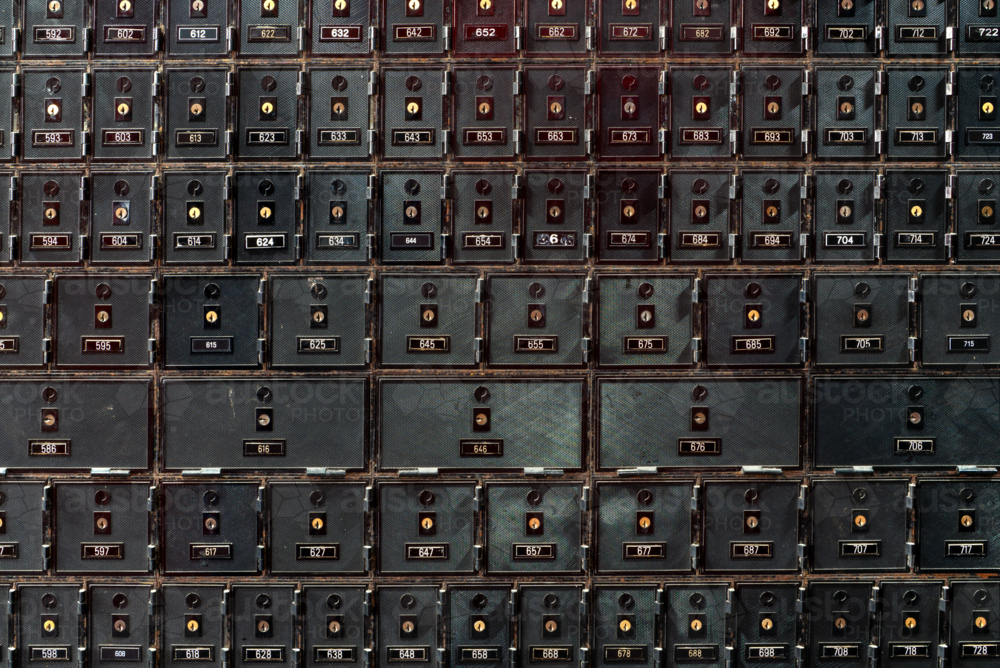 Post office boxes close up - Australian Stock Image