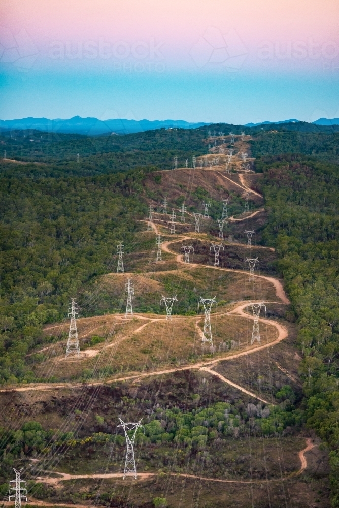 Power lines near Calliope, Gladstone Region, Queensland - Australian Stock Image