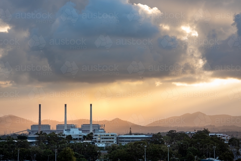 Power Station with powerful sunset - Australian Stock Image