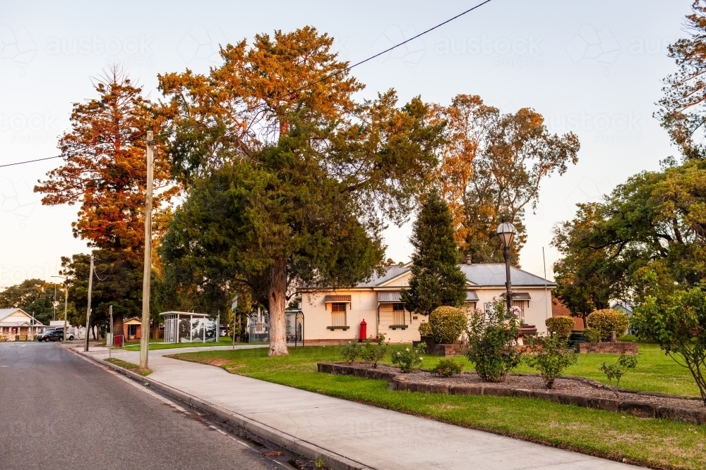 Public toilet block and museum in park in evening - Australian Stock Image