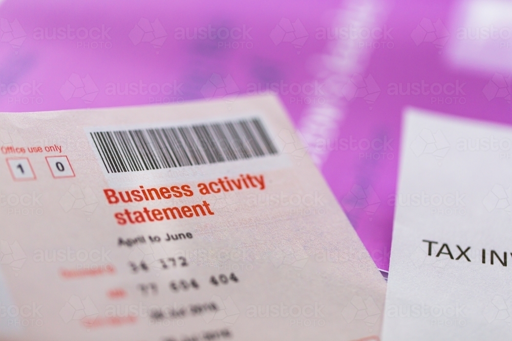 Quarterly BAS tax return documents - Australian Stock Image