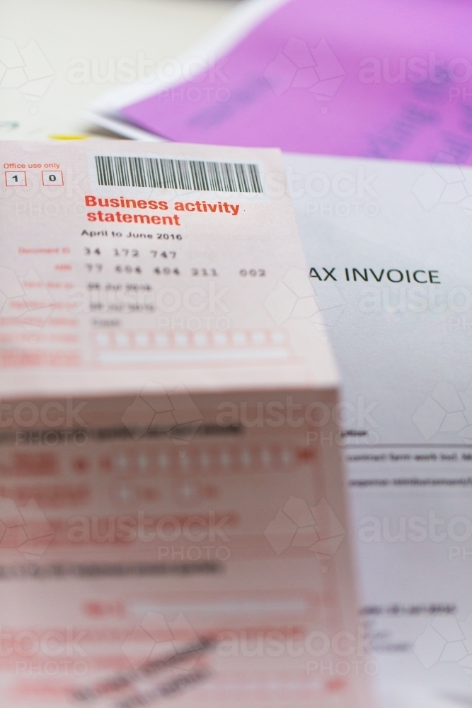 Quarterly BAS tax return documents - Australian Stock Image