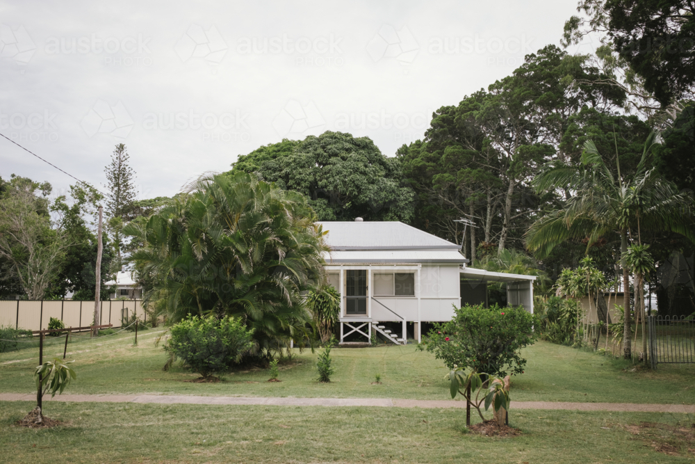 Queenslander house on Stradbroke Island in Queensland Australia - Australian Stock Image