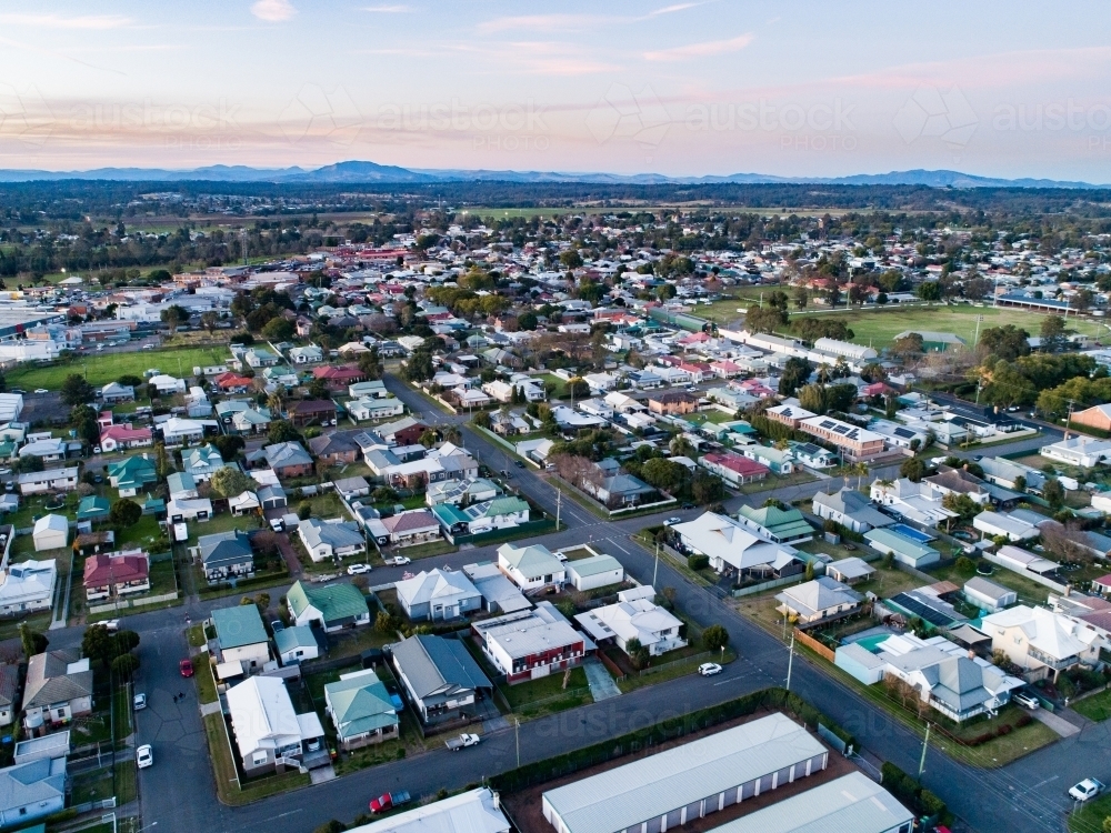 Quiet streets and homes at dusk in country town - Australian Stock Image