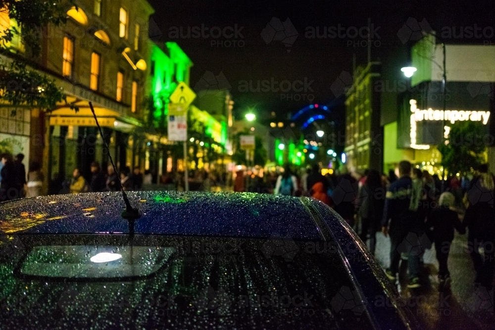 rain and crowds at Sydney Vivid - Australian Stock Image